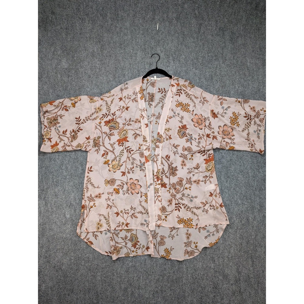 Maurices Kimono Cardigan Womens 0/1x Pink Floral Sheer Lightweight Boho Earthy